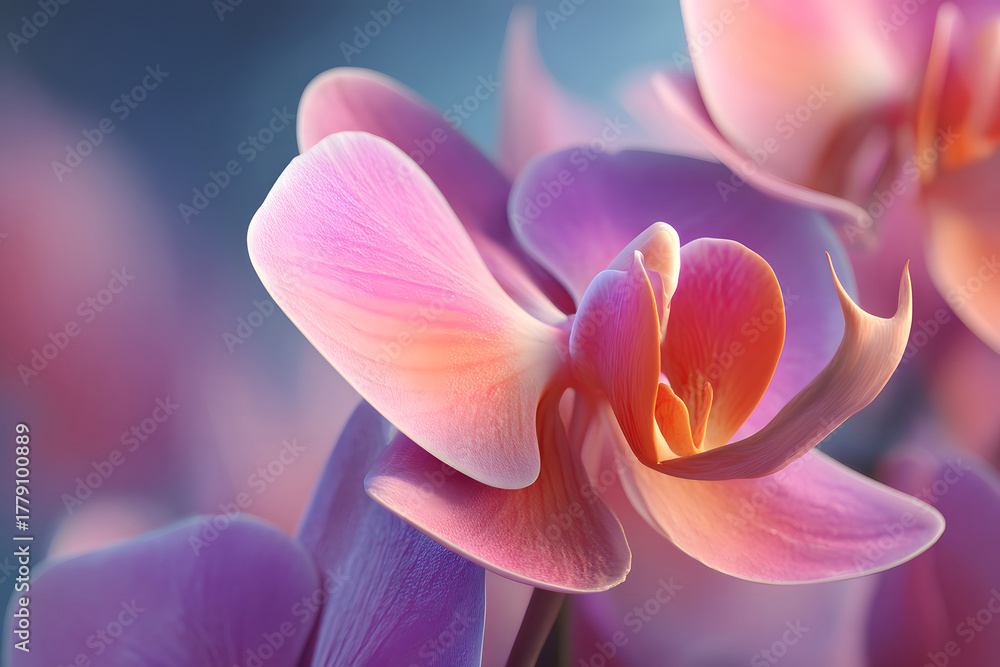 Fototapeta premium Beautiful orchid blooms in soft pastel colors showcasing delicate petals under natural light