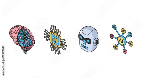 Creative concepts of artificial intelligence brain, chip, robot, network