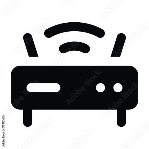 Black silhouette of WiFi router showing wireless signal waves. Perfect for internet, connection, and modern technology design uses.