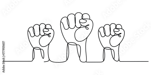 Three line art fists showing protest, unity, and strength symbol