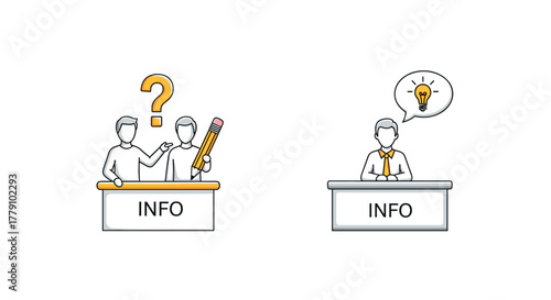 Customer support desk icons faqs and solutions with person symbols