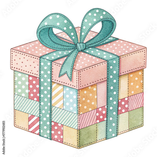 Patchwork Gift Box Happy New Year illustration