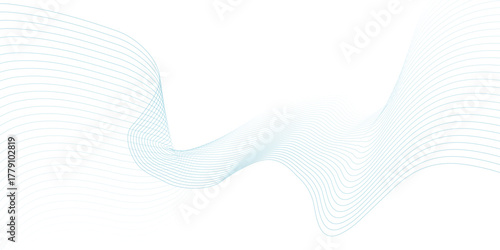 Abstract blue smooth wave on a white background. Dynamic sound wave. Design element. Vector illustration.