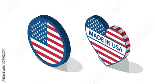 Patriotic 3d shapes with american flag and made in usa text