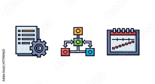 Flat design icons for project planning and workflow diagrams