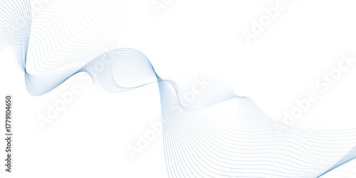 Abstract blue smooth wave on a white background. Dynamic sound wave. Design element. Vector illustration.