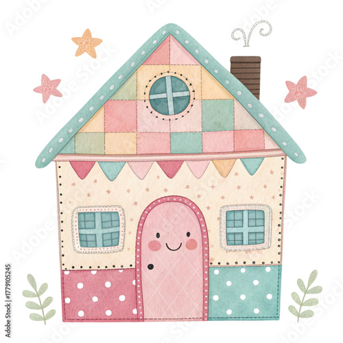 A cute vintage patchwork House illustration Clipart 
