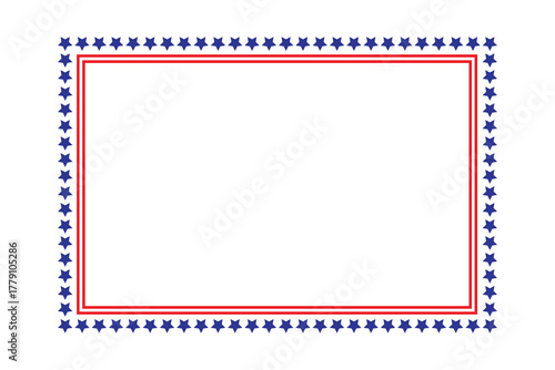 USA flag inspired rectangle shape frame. Patriotic star border frame.