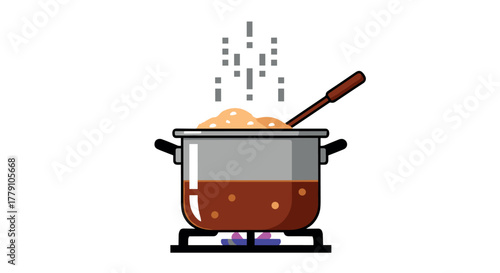 Animated cooking pot with boiling liquid on a gas stove