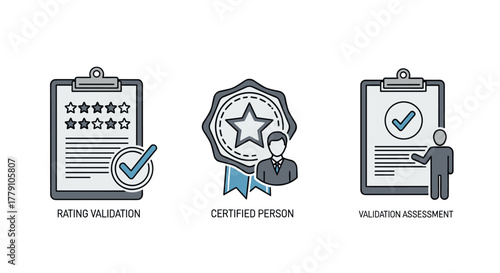 Quality assurance icons rating, certification, and validation assessment