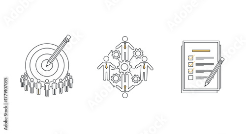 Linear design of teamwork and project management concepts with icons