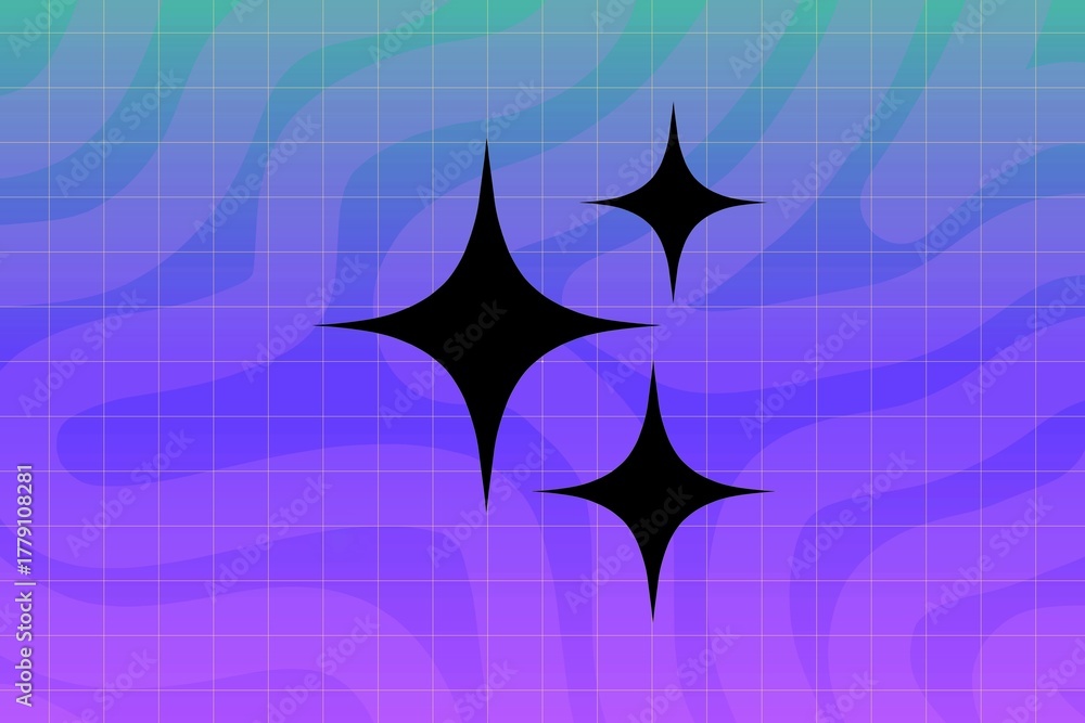 Fototapeta premium Abstract blue background with black stars, wave, lines, grid. Seamless pattern with purple, blue and green color. Design for print, banner, template, wallpaper, card, scrapbook, wrapping paper, etc.