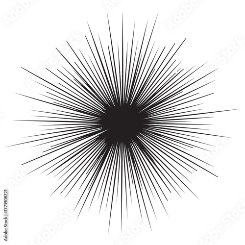 Abstract Radial Burst with Dynamic Black Speed Lines on White