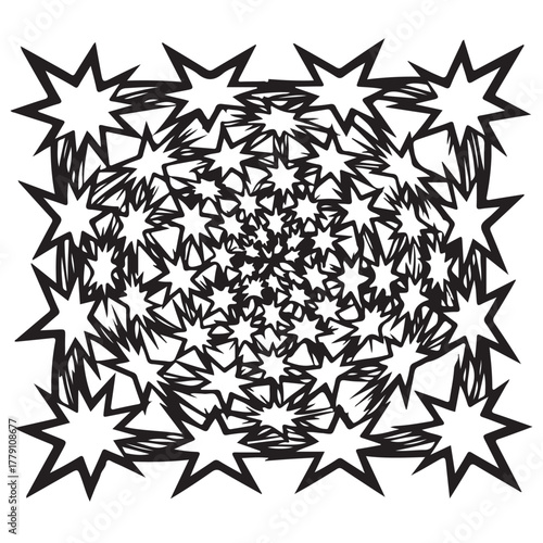 Dynamic Black Starbursts Pattern on White Background