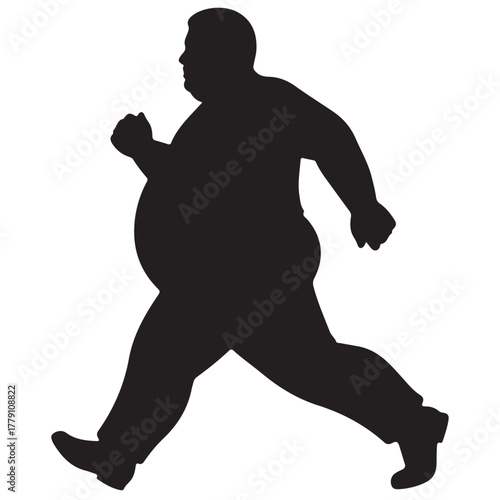 Black Silhouette of an Overweight Man Running