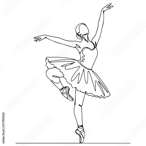 Continuous Line Drawing of a Graceful Ballerina Dancing