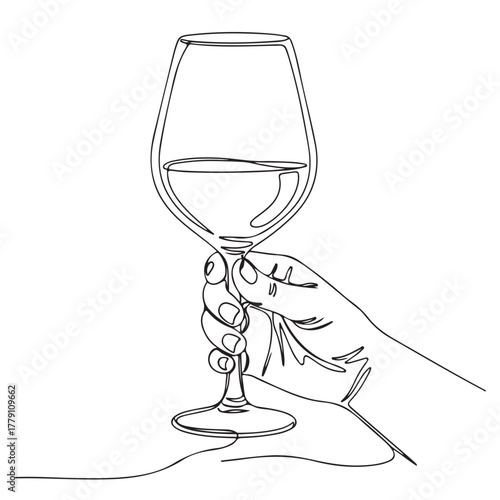 Elegant Continuous Line Art of a Hand Holding a Wine Glass