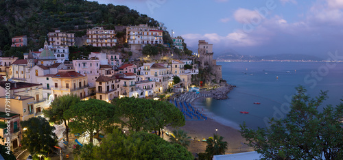 Fototapeta Naklejka Na Ścianę i Meble -  Cetrara - Amalfi coast - The city in evening dusk.