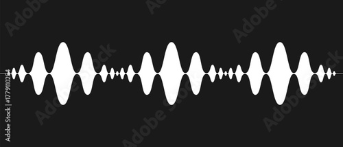 Sound wave graphic symbol.  Vibrations in form wave. Audio wave diagram concept. Sign isolated on black background. Vector illustration