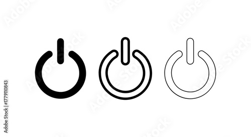 Three power button symbols in black and white outline styles
