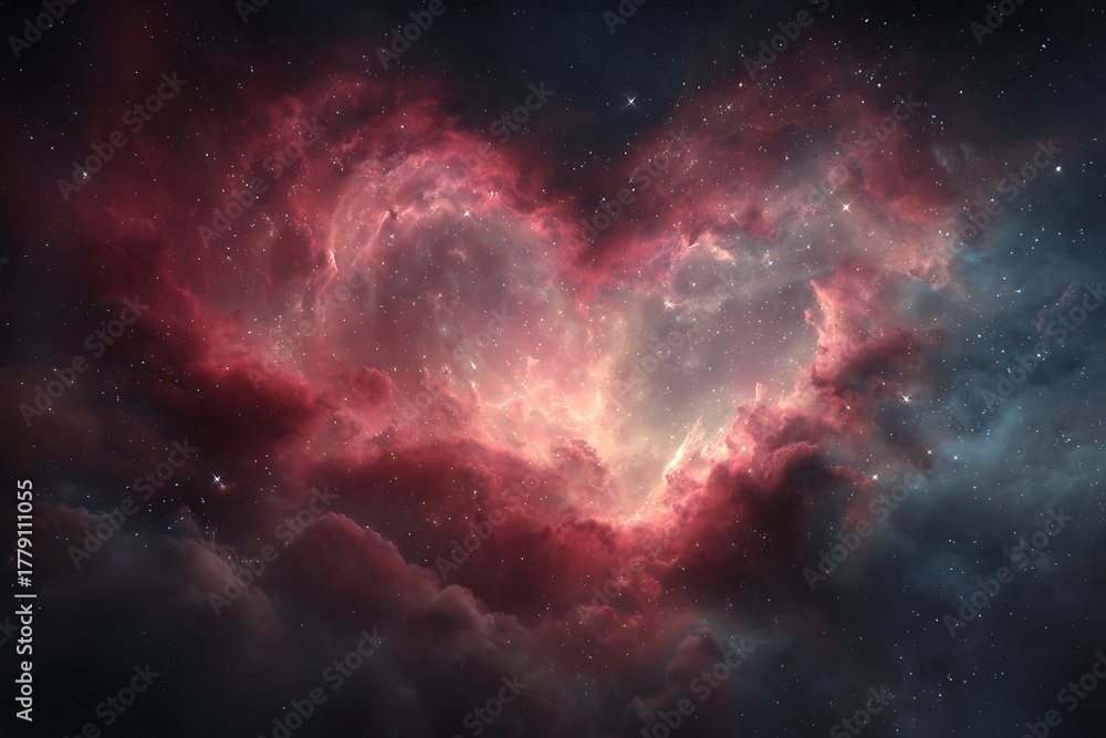 Fototapeta premium Romantic heart nebula with vibrant pink hues and glowing stars perfect for Valentine's Day, space exploration, or love themed projects in stunning detail