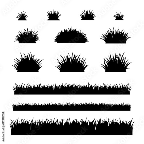 Grass silhouette set featuring various tufts and borders for natural landscape design elements