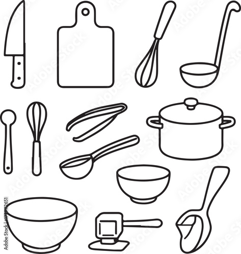 Bundle of Ten Cooking Icons Black and White Vector Illustration.eps