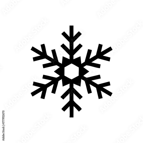 Snowflake silhouette icon representing winter weather and cold temperatures isolated on a white background