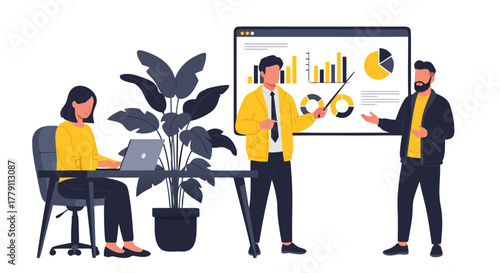 Team meeting in progress with a presentation on data analytics and business growth strategies