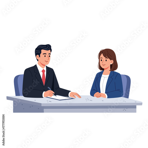 Successful business meeting with confident man and woman at modern desk