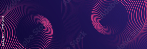 Abstract dark blue modern futuristic banner background. Glowing pink oval lines pattern design. Swirl ellipse lines element. Circular motion. Suit for banner, brochure, cover, flyer, website