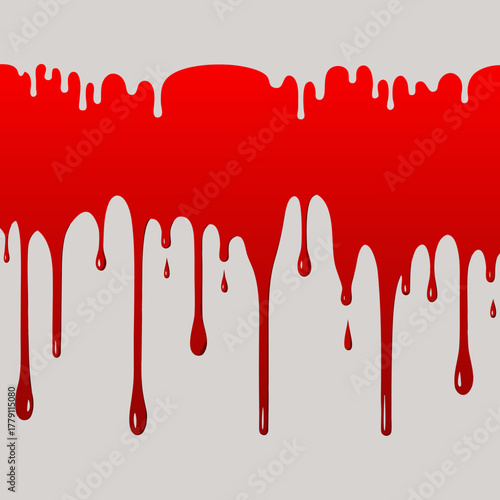 Halloween Blood Seamless Border — Red Dripping Liquid Paint Splatter Vector, Horror Grunge Leak Texture