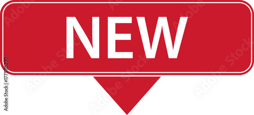 NEW – red simple banner label with arrow