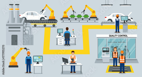 Automated Car Manufacturing Process Robotic Arms, Quality Control, and Production Line Efficiency