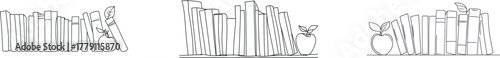 In a celebration of minimalism and back to school spirit, a continuous one line drawing presents a stack of books accompanied by an apple, set against a simplistic white background, symbolizing