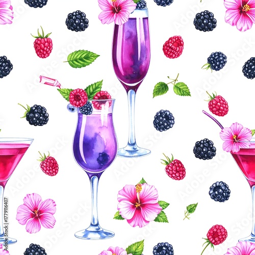 Colorful cocktail and berry pattern