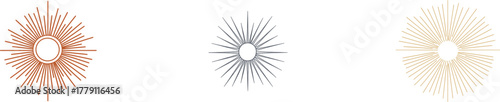 Isolated on white, the modern illustration features an abstract symbol of a shiny sun explosion effect icon