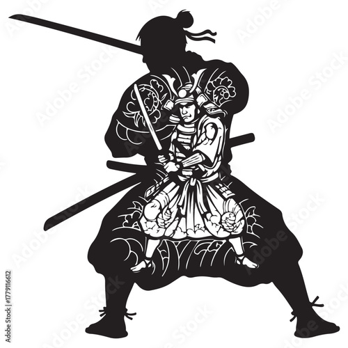 Dynamic Samurai Warrior Silhouette with Intricate Armor Detail
