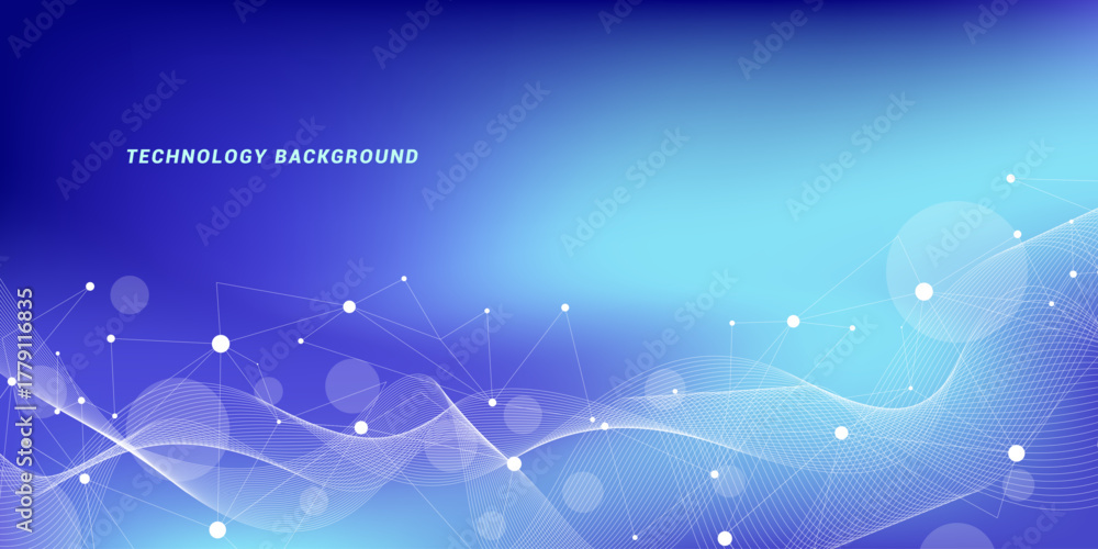 Obraz premium Abstract futuristic technology background. Technology and science theme background with waves and plexus lines. Global network connection template idea.