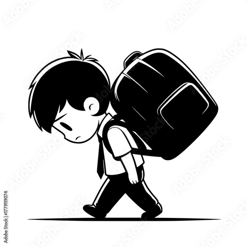 Black and White Vector Silhouette of Boy Sitting Cross-Legged with Open Book