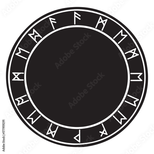 Black and White Runic Circle with Ancient Esoteric Symbols