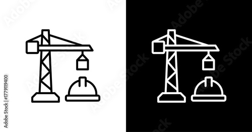 Construction Site  White Icon Set Design
