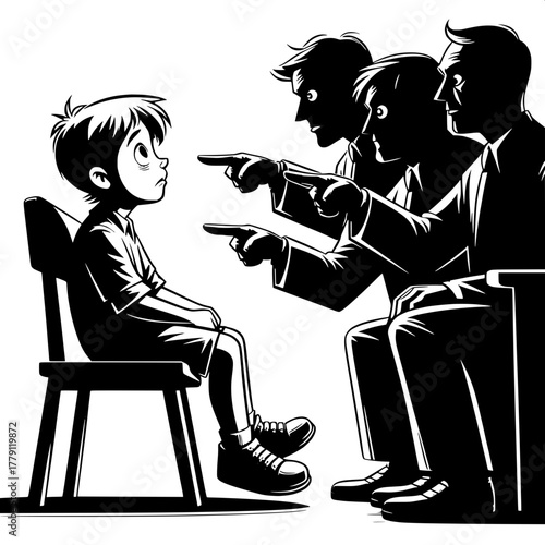 Black and White Vector Silhouette of Boy Studying Late at Night