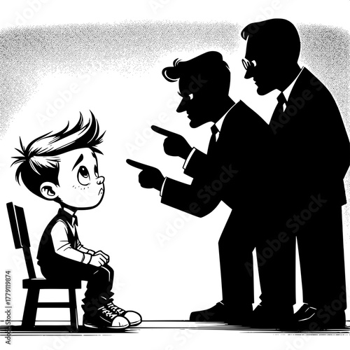 Black and White Vector Silhouette of Boy Studying Late at Night