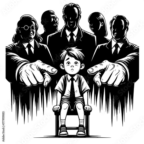 Black and White Vector Silhouette of Boy Studying Late at Night