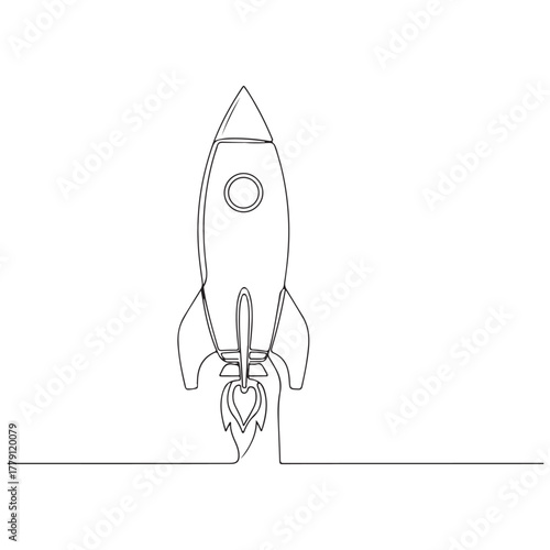 Minimalist Continuous Line Art of a Launching Rocket