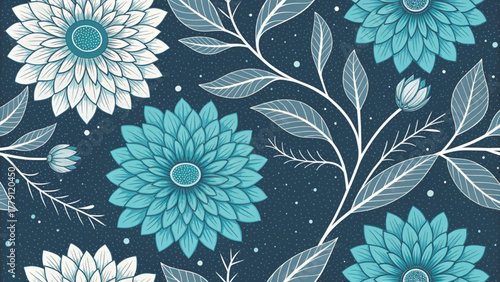 Seamless floral pattern Cool tone Background 
