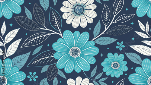 Seamless floral pattern Cool tone Background 
