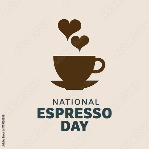 A simple, elegant illustration for national espresso day, showing a coffee cup with two heartshaped steam clouds rising, symbolizing love for coffee