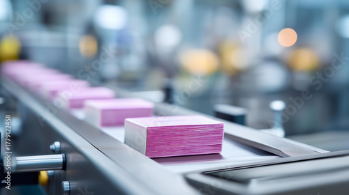 Wallpaper Mural Automatic label printing with digital panel defocused factory, faceless innovative technology, printing visualization detail, blurred production background, continuous film concept Torontodigital.ca